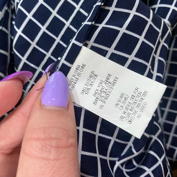 Theory Daranda 100% Silk Navy & White Windowpane Jumpsuit - Picture 7 of 10